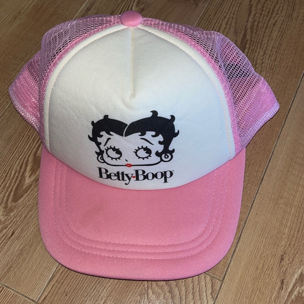 Betty Boop Womens Pink White Hat Mesh Foam Baseball Cap Logo Adjustable New